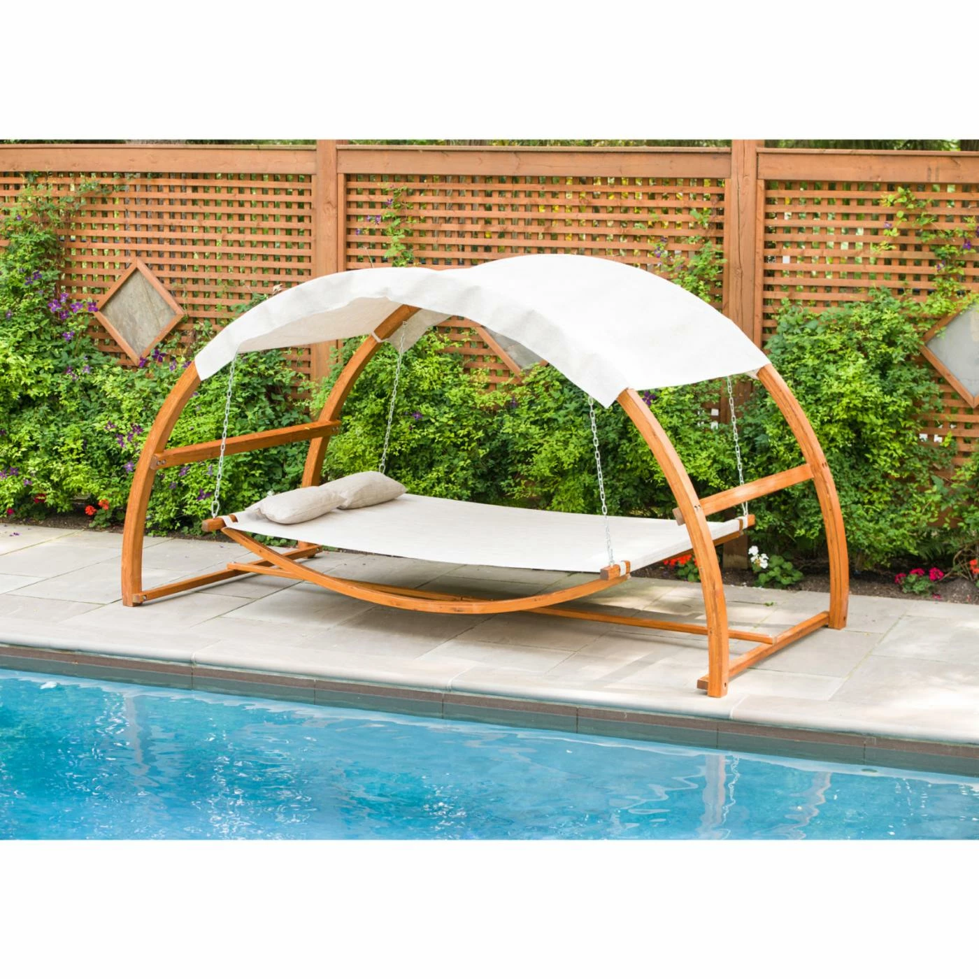 Outlet π₯° Fabric Leisure Season Double Swing Bed With Canopy 𧨠3 Outlet π₯° Fabric Leisure Season Double Swing Bed With Canopy 𧨠- Image 3