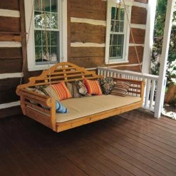 Coupon 🥰 Wooden HN Outdoor Gwynn Western Red Cedar 85 X 47 In. Extra Large Swing Bed - Holds Twin Size Mattress 🔔