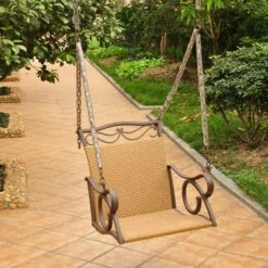 Outlet 😀 Metal International Caravan Resin Wicker Valencia Single Porch Swing Chair ✔️