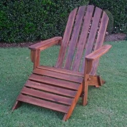 Budget 🎉 Wooden Chairs International Caravan Highland Acacia Adirondack Patio Chair With Footrest ⭐