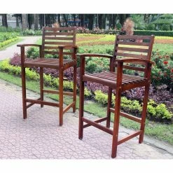 Brand new 😀 Bar Height Chairs International Caravan Palmdale Acacia Patio Bar Stool - Set Of 2 💯
