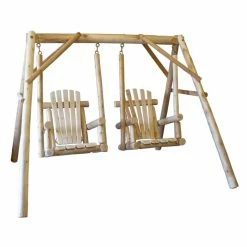 Cheapest 💯 Wooden Lakeland Mills Double Chair Log Swing With A-Frame 🛒