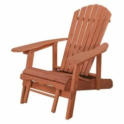 New 😉 Wooden Chairs Leisure Season Reclining Adirondack Chair With Pull-Out Ottoman 🧨