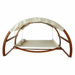 Outlet 🥰 Fabric Leisure Season Double Swing Bed With Canopy 🧨