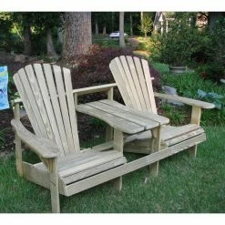 Best reviews of 🎉 Wooden Chairs Weathercraft Adirondack Double Seater Standard Height Tete-A-Tete With Umbrella Hole - Unfinished 🌟