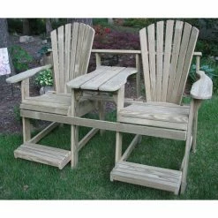 Deals 🔔 Wooden Chairs Weathercraft Adirondack Double Seater Balcony Height Tete-A-Tete With Umbrella Hole - Unfinished 🤩